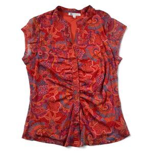 DR2 Women’s Orange Paisley Button-Up Blouse Size Medium